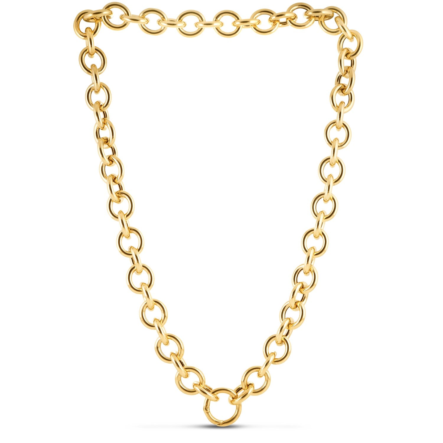 14k Yellow Gold Round Link Chain Necklace in a sleek high-contrast midnight luxury editorial style